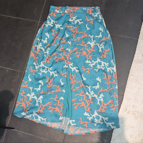 Anthropologie | Maeve A-Line Button Front Midi Skirt Blue Motif Sz US2 EU 34 - Picture 4 of 12
